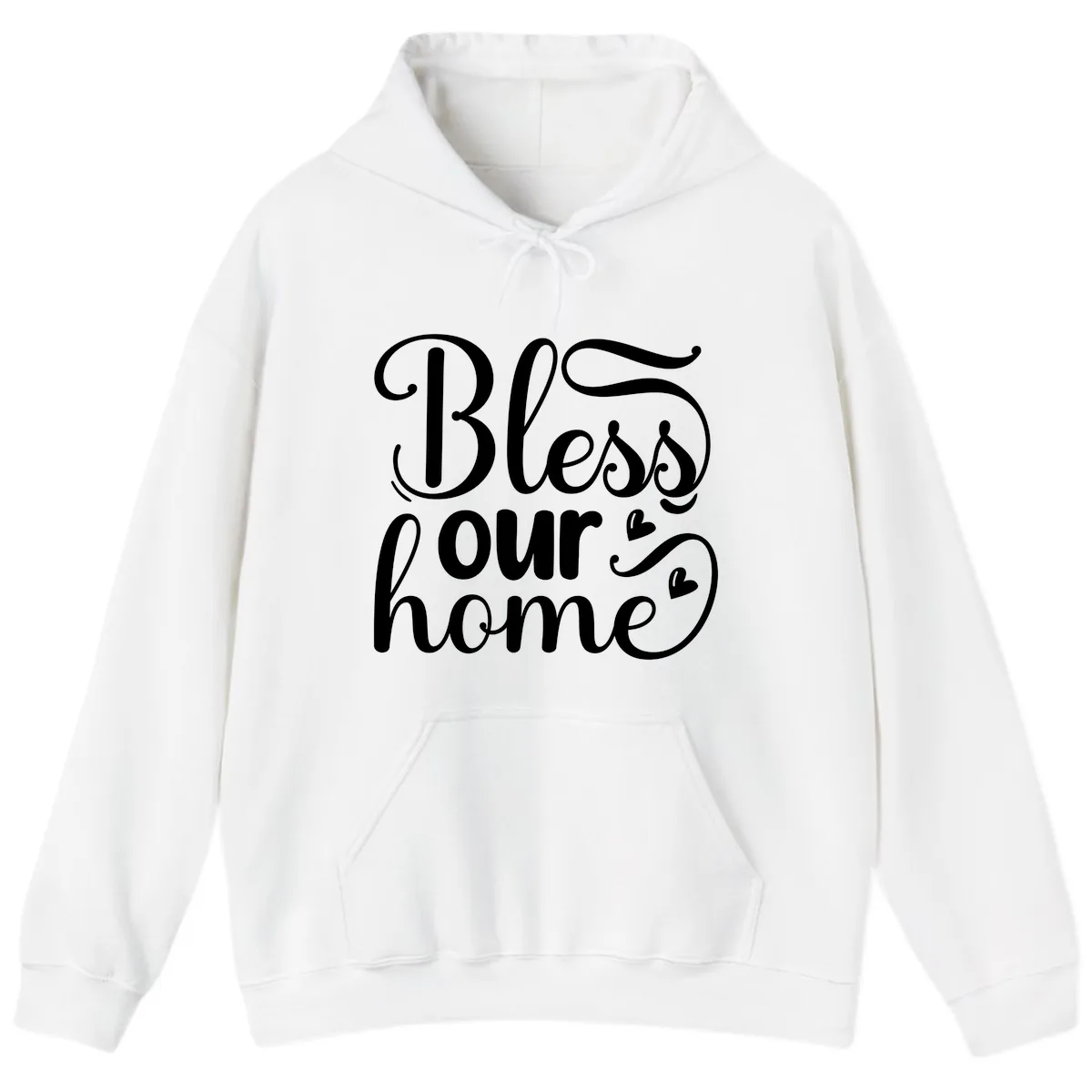 Bless Our Home Script Typography Hoodie in White