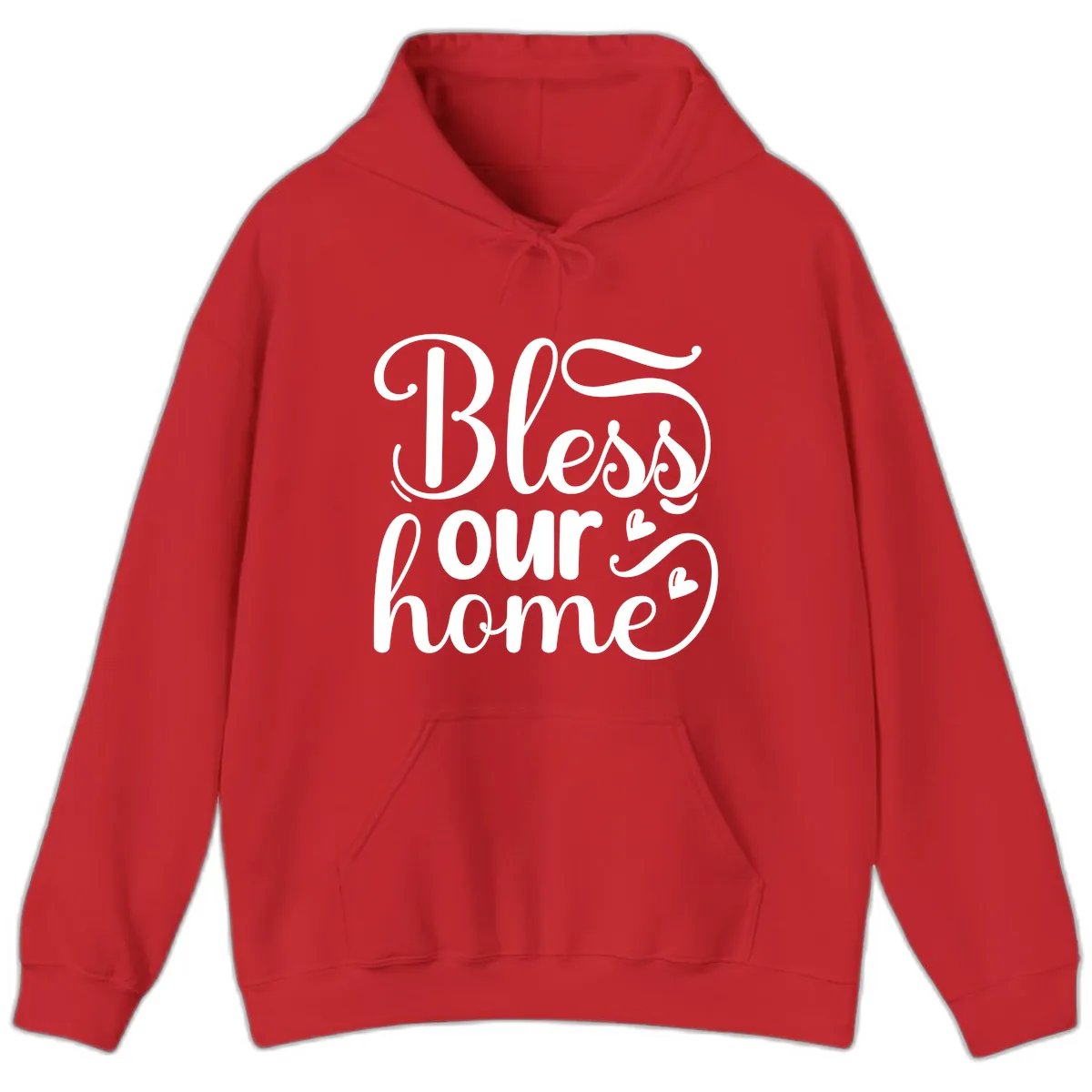 Bless Our Home Script Typography Hoodie in Red