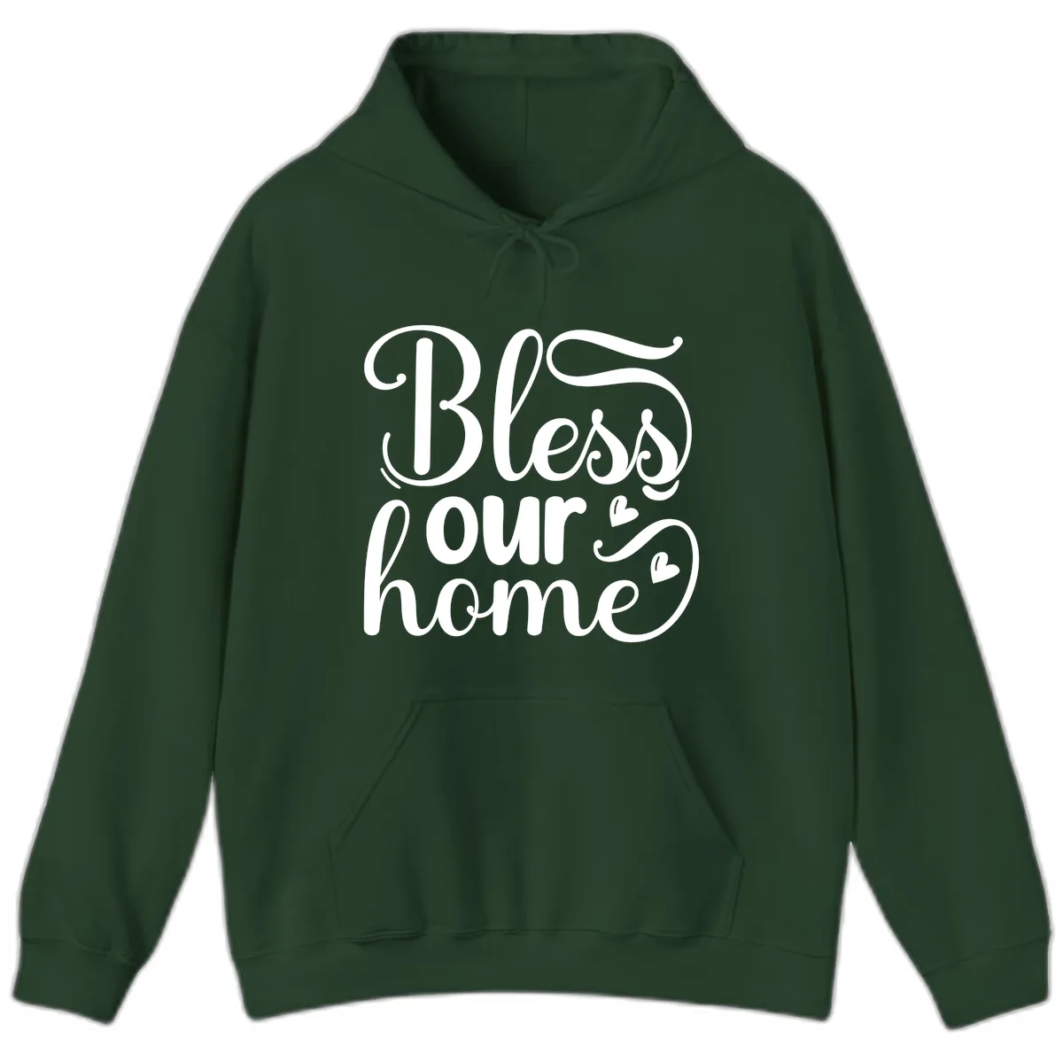 Bless Our Home Script Typography Hoodie in Forest Green
