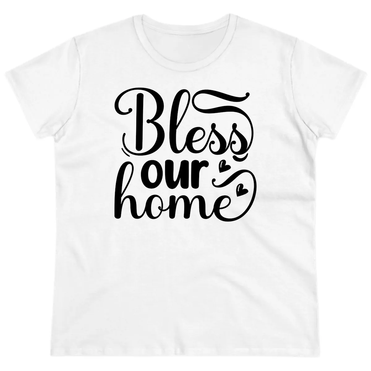 Bless Our Home Script Typography Ladies Tee in White