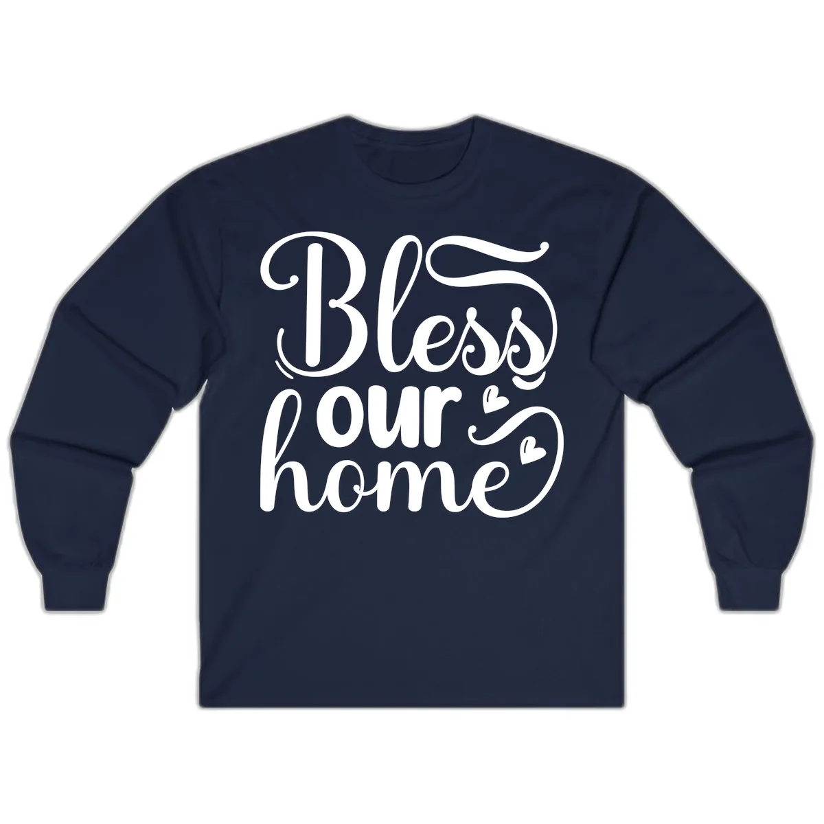 Bless Our Home Script Typography Long Sleeve in Navy