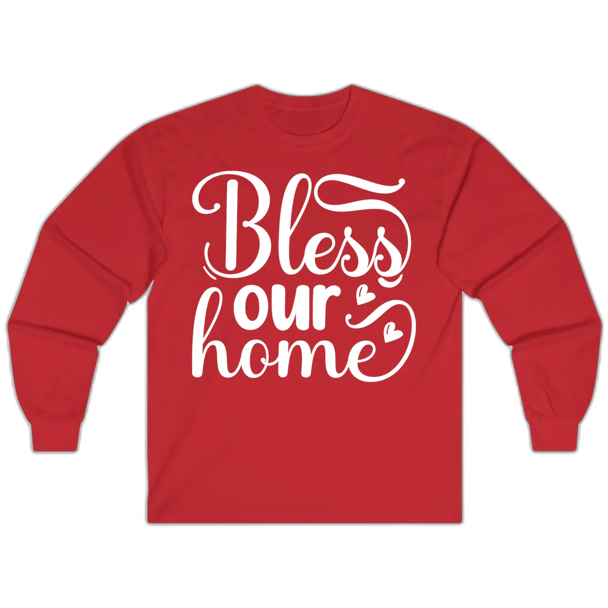 Bless Our Home Script Typography Long Sleeve in Red