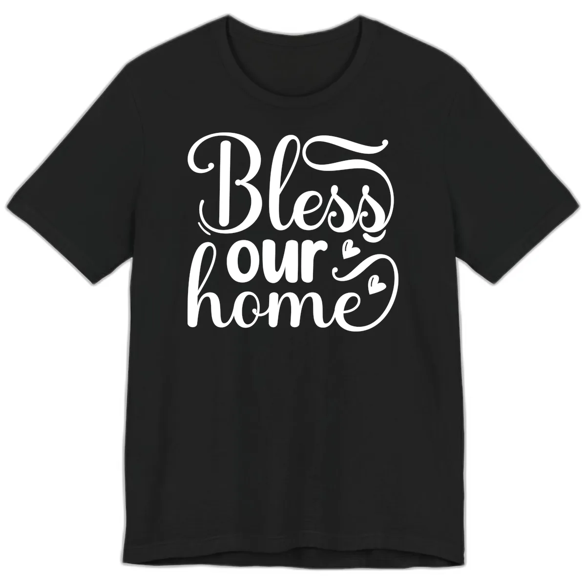 Bless Our Home Script Typography Premium T-Shirt in Black
