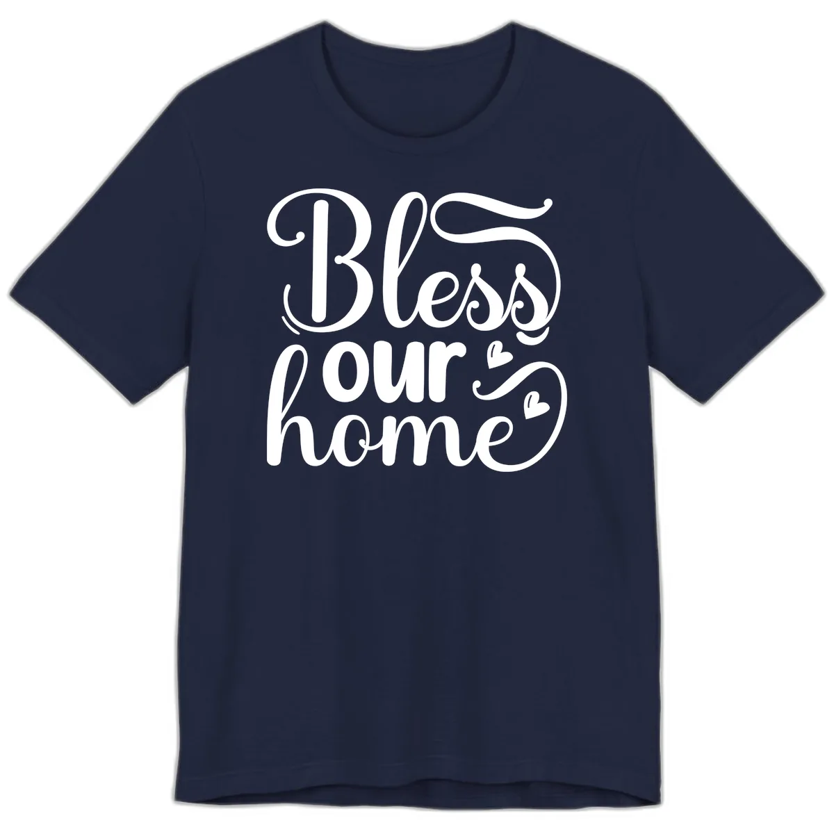 Bless Our Home Script Typography Premium T-Shirt in Navy