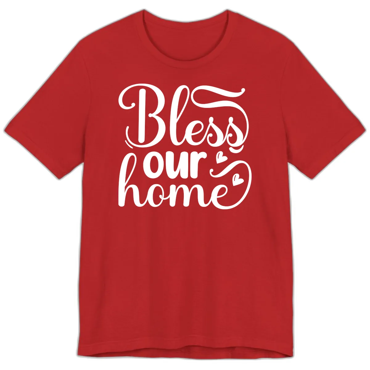 Bless Our Home Script Typography Premium T-Shirt in Red