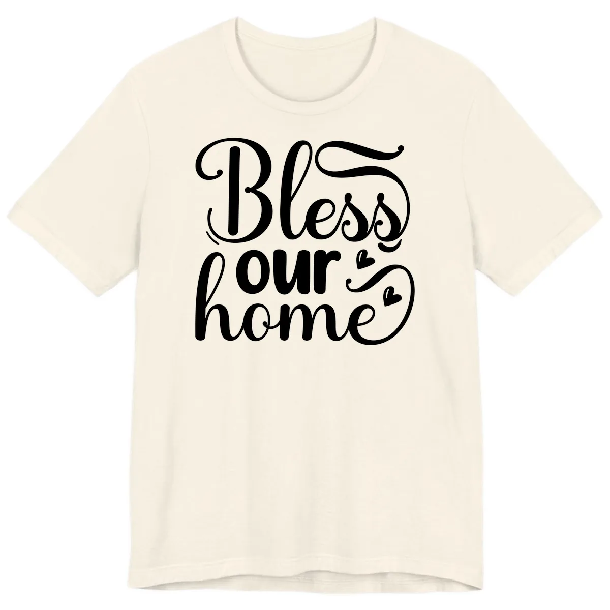 Bless Our Home Script Typography Premium T-Shirt in Natural