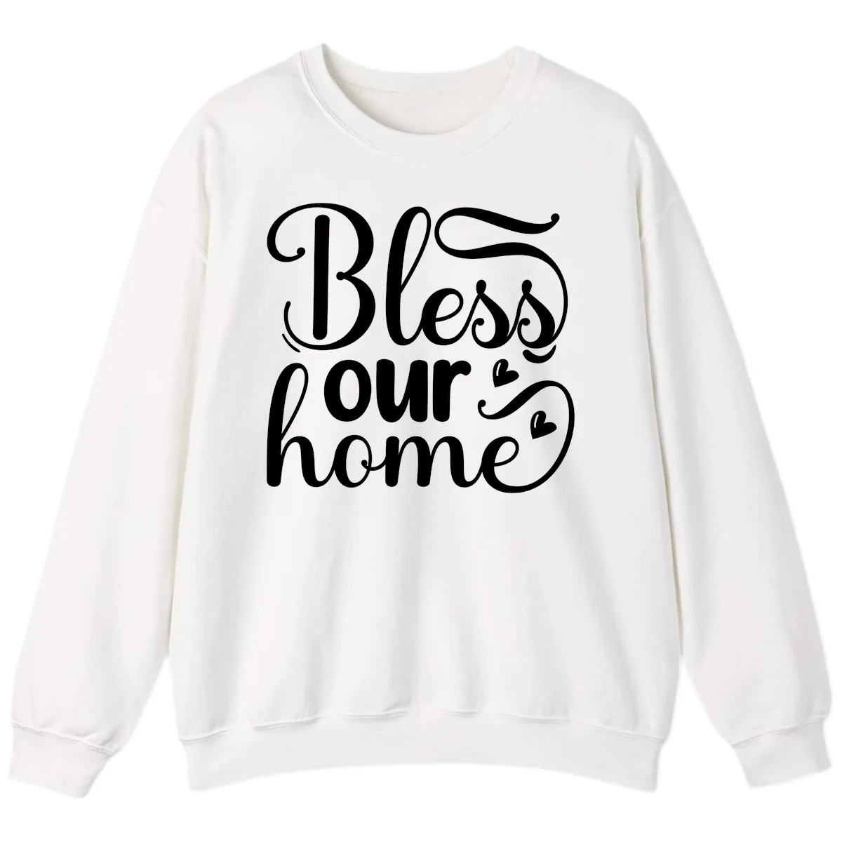 Bless Our Home Script Typography Sweatshirt in White