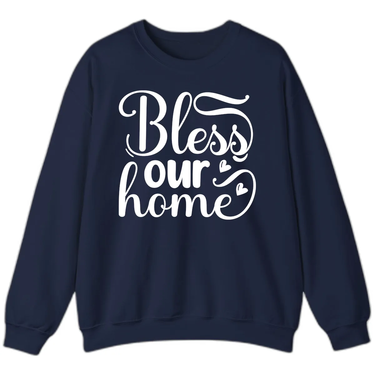 Bless Our Home Script Typography Sweatshirt in Navy