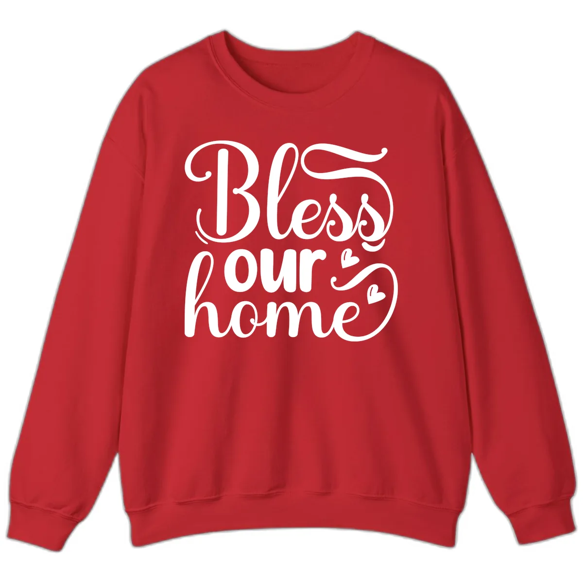 Bless Our Home Script Typography Sweatshirt in Red