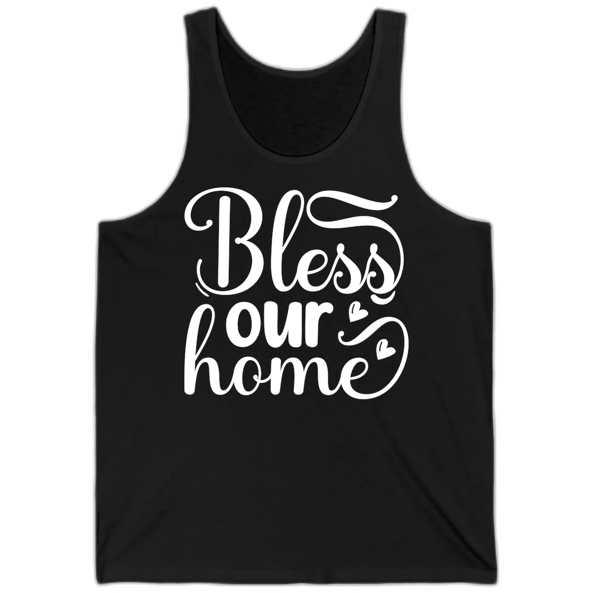 Bless Our Home Script Typography Tank in Black