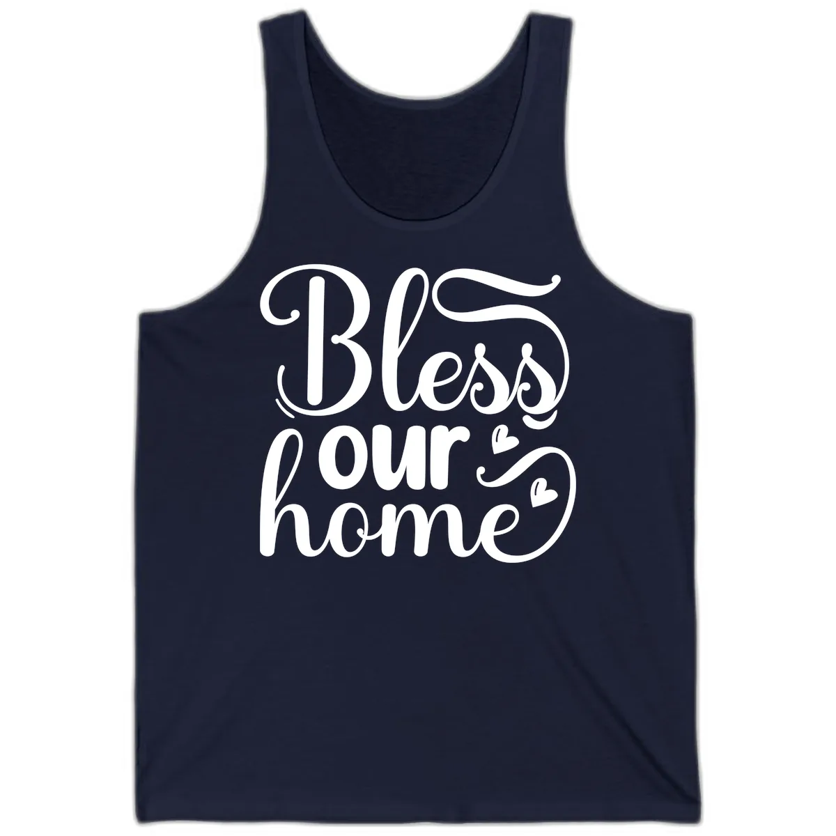 Bless Our Home Script Typography Tank in Navy