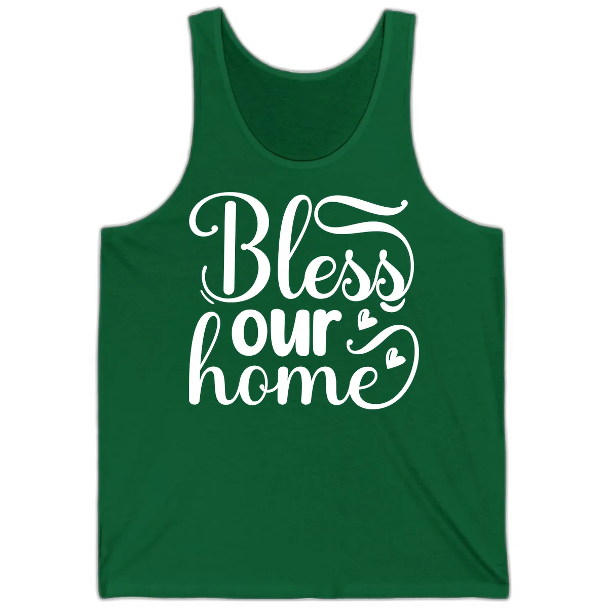 Bless Our Home Script Typography Tank in Kelly