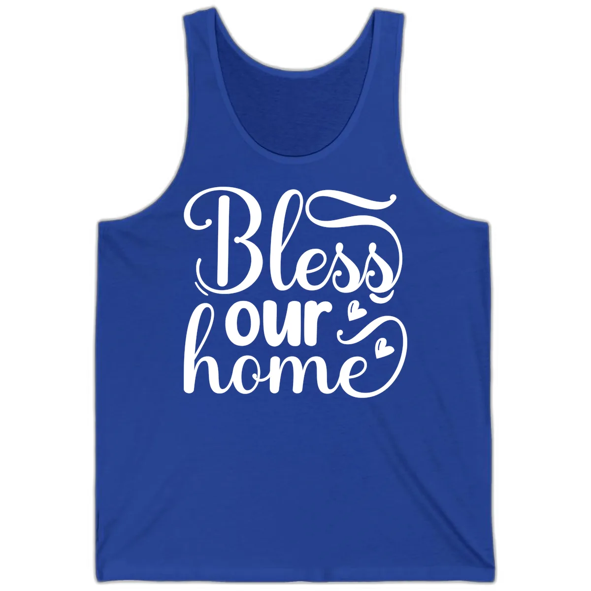 Bless Our Home Script Typography Tank in True Royal