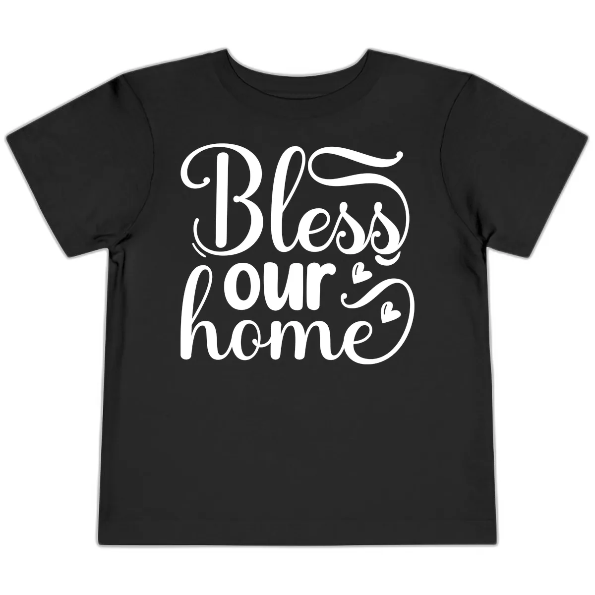 Bless Our Home Script Typography Toddler T-Shirt in Black