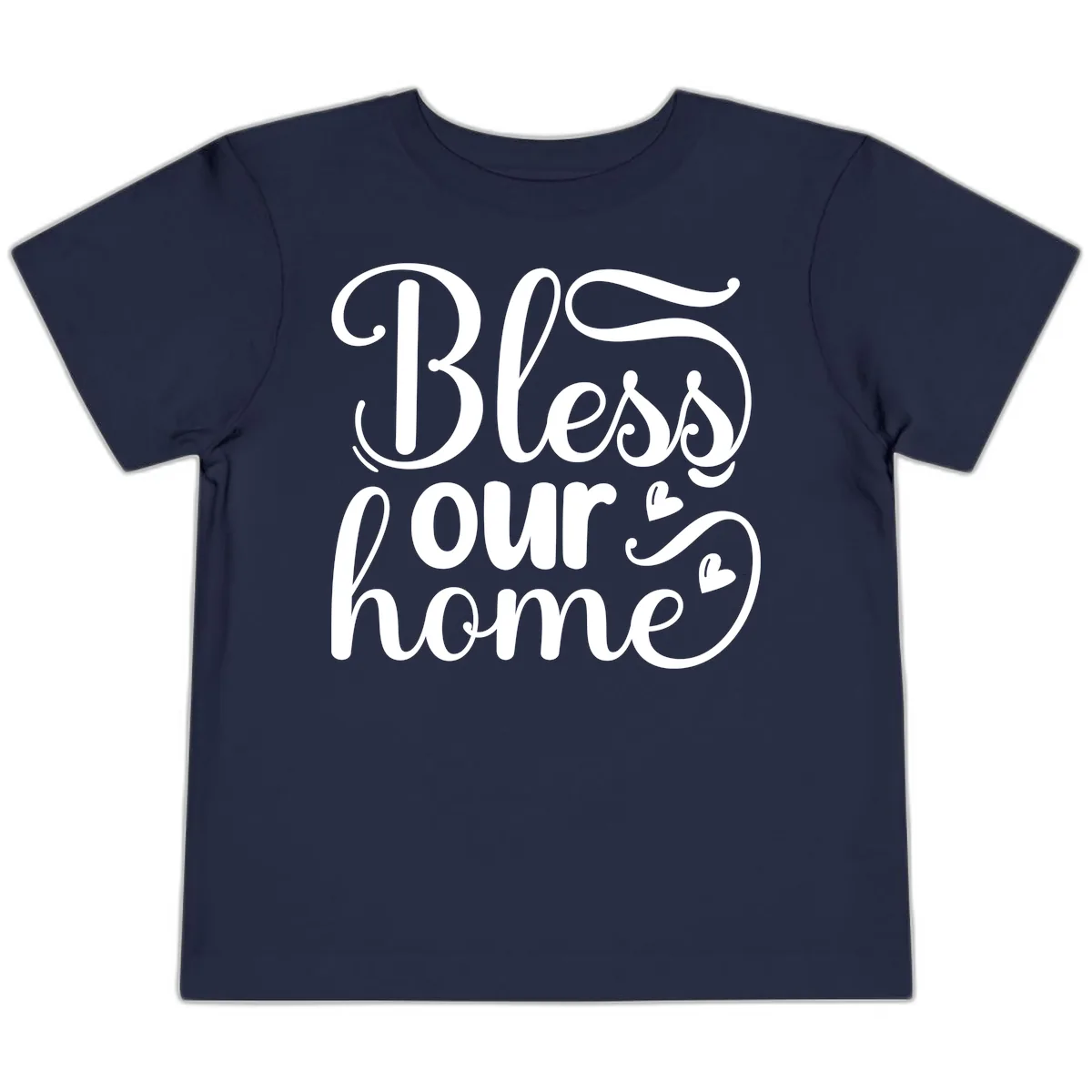 Bless Our Home Script Typography Toddler T-Shirt in Navy