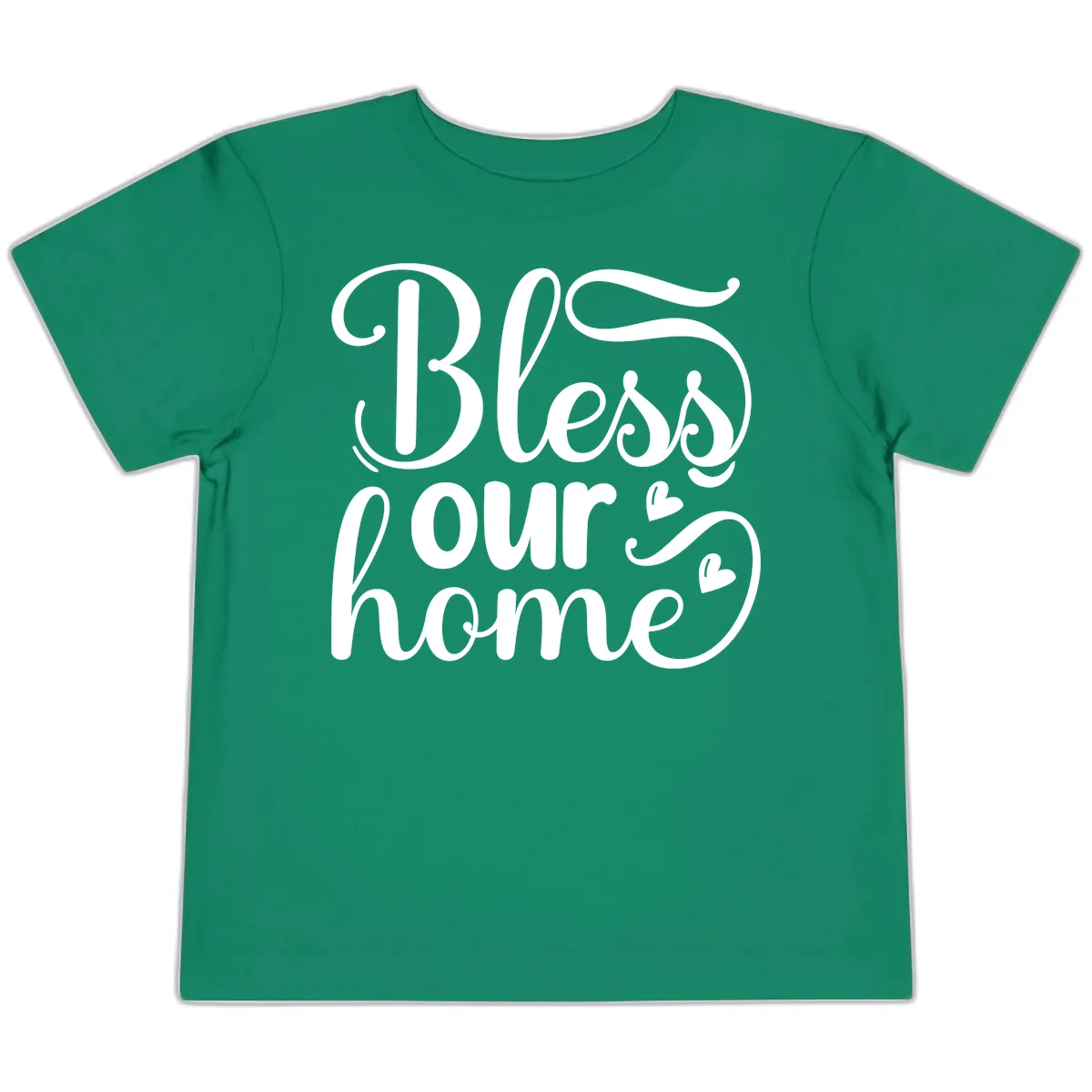 Bless Our Home Script Typography Toddler T-Shirt in Kelly