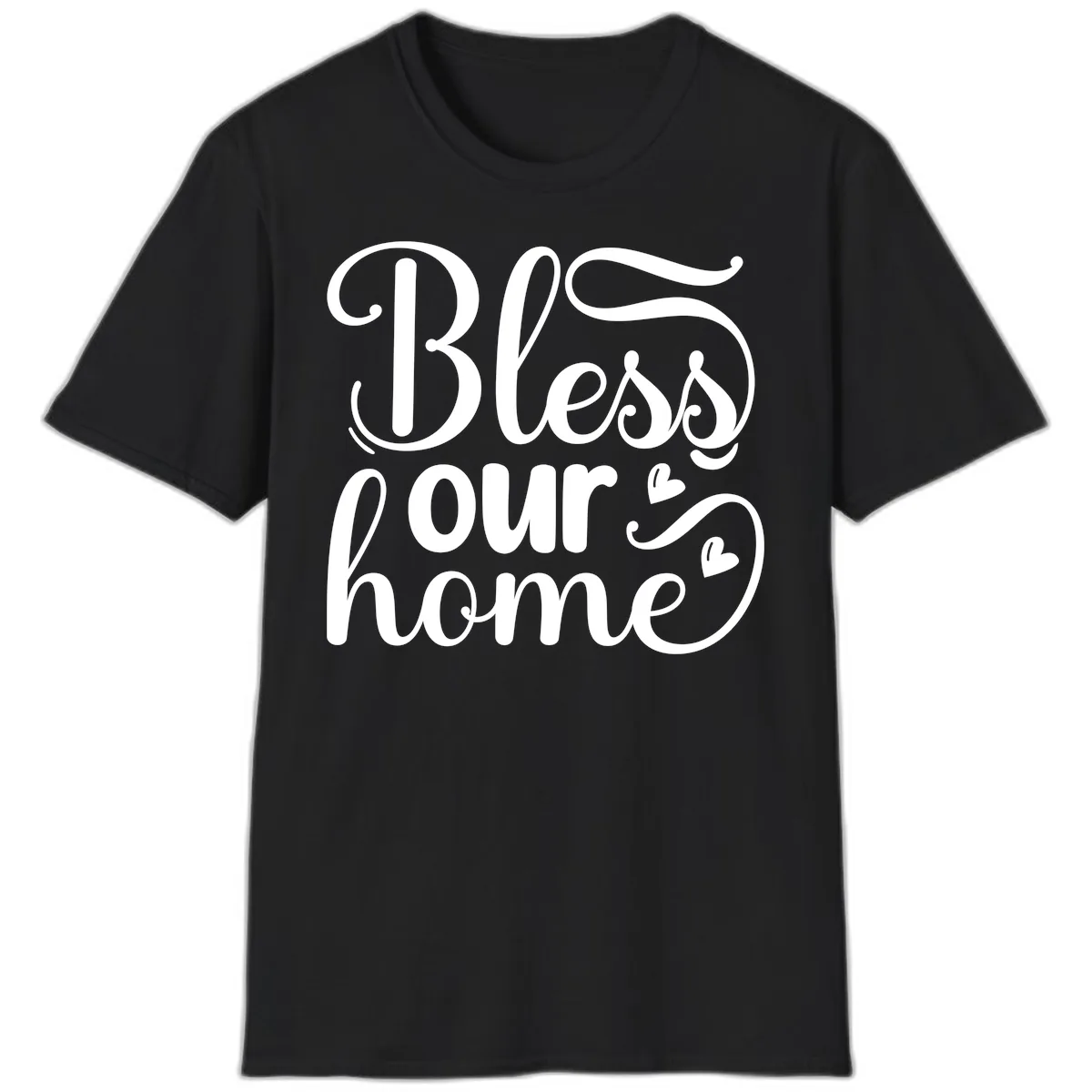 Bless Our Home Script Typography T-Shirt in Black