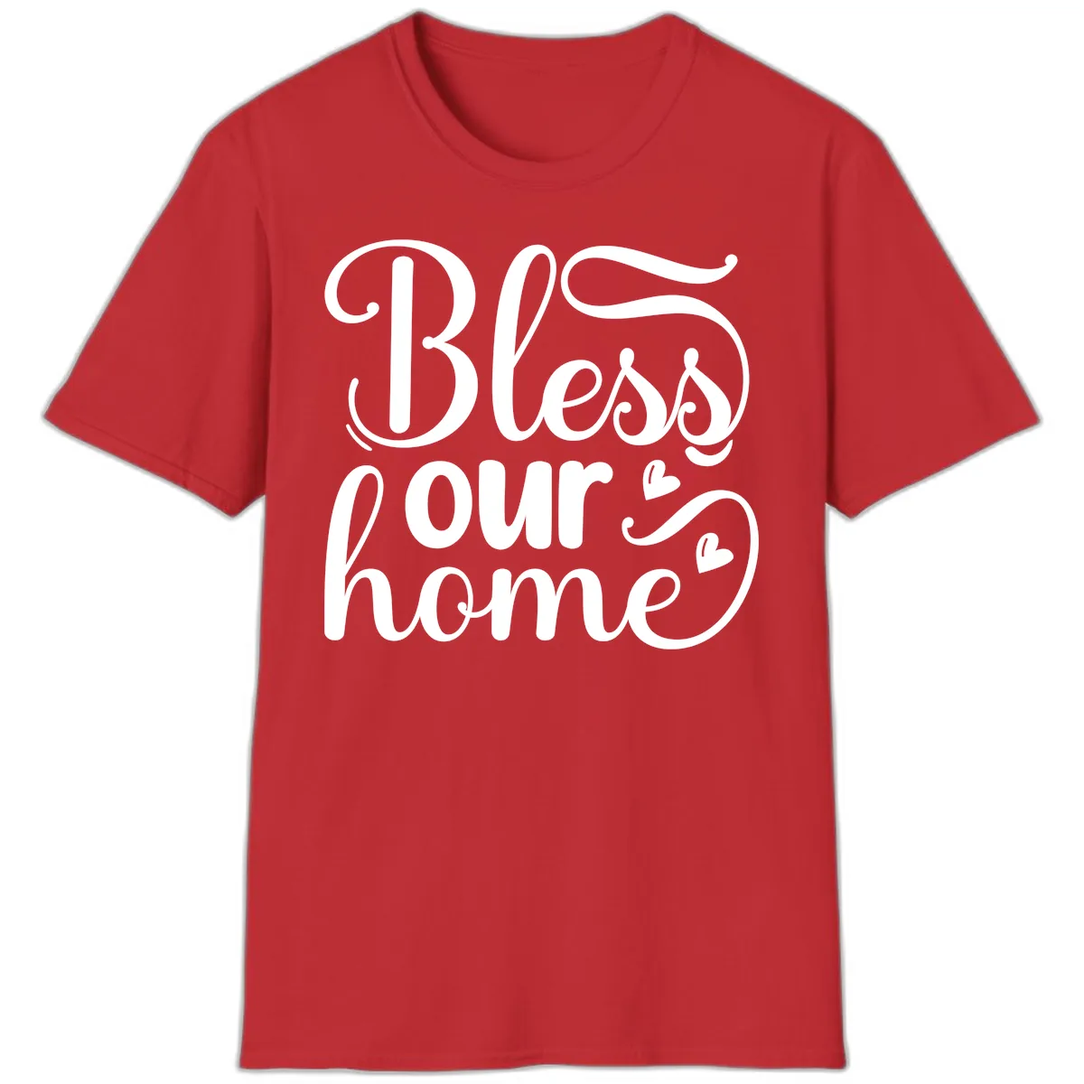Bless Our Home Script Typography T-Shirt in Red