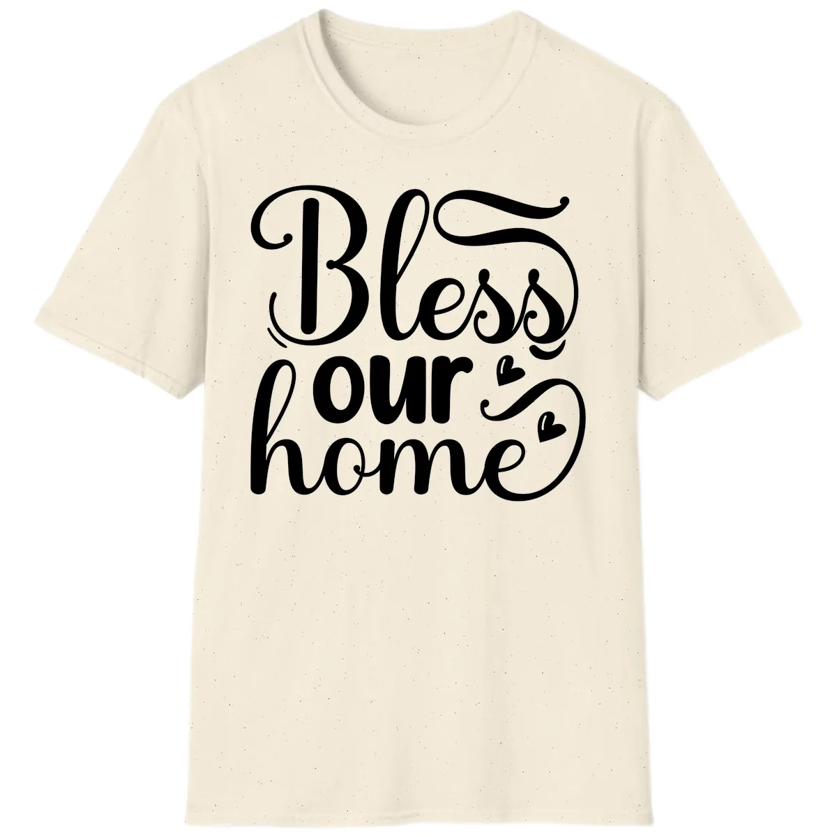Bless Our Home Script Typography T-Shirt in Natural