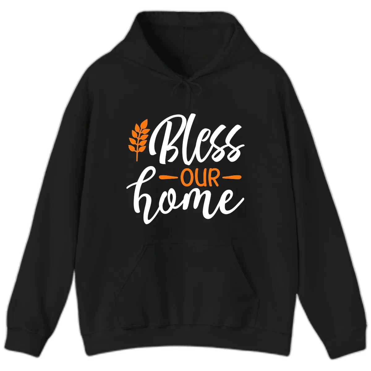 Bless Our Home Autumn Wheat Design Hoodie in Black