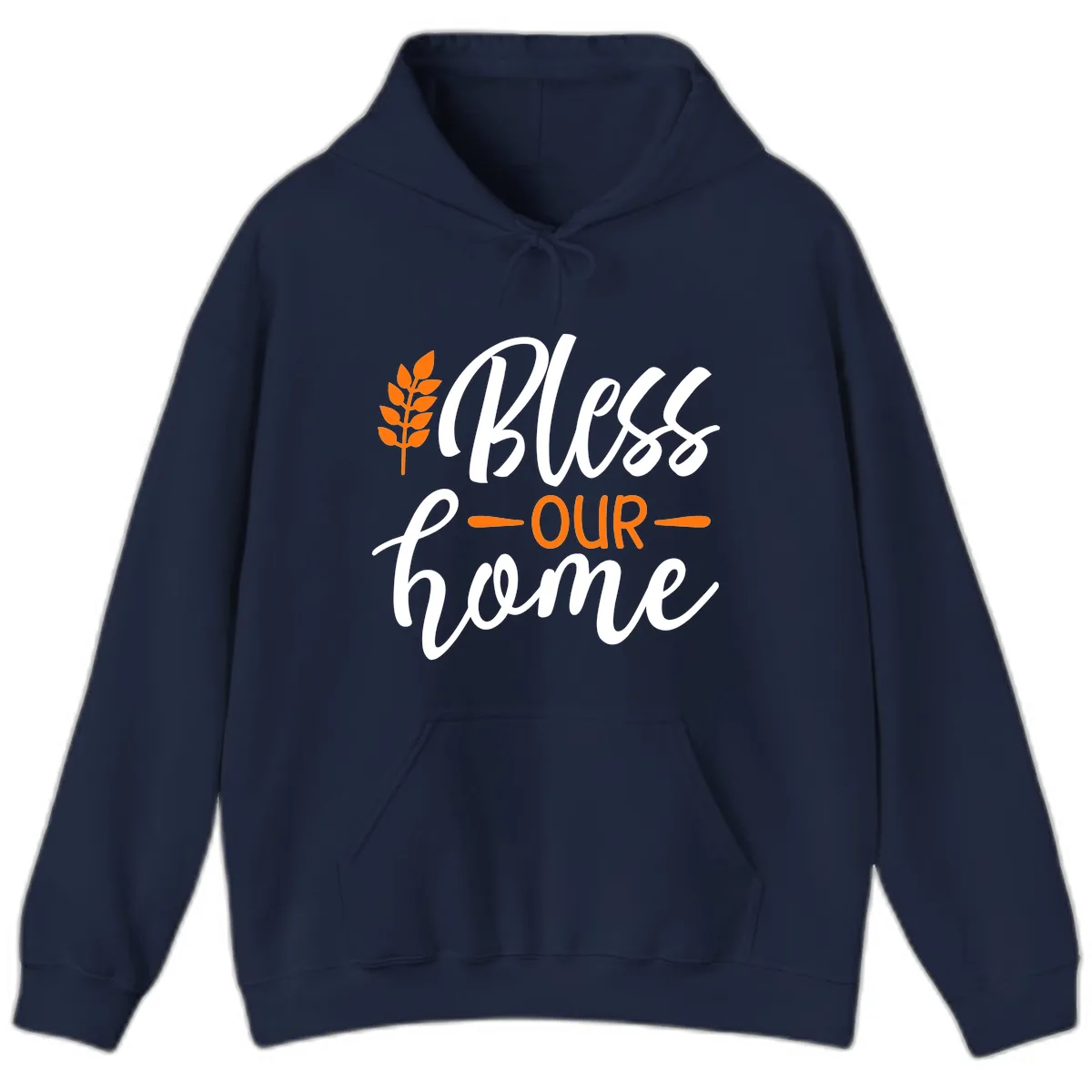 Bless Our Home Autumn Wheat Design Hoodie in Navy