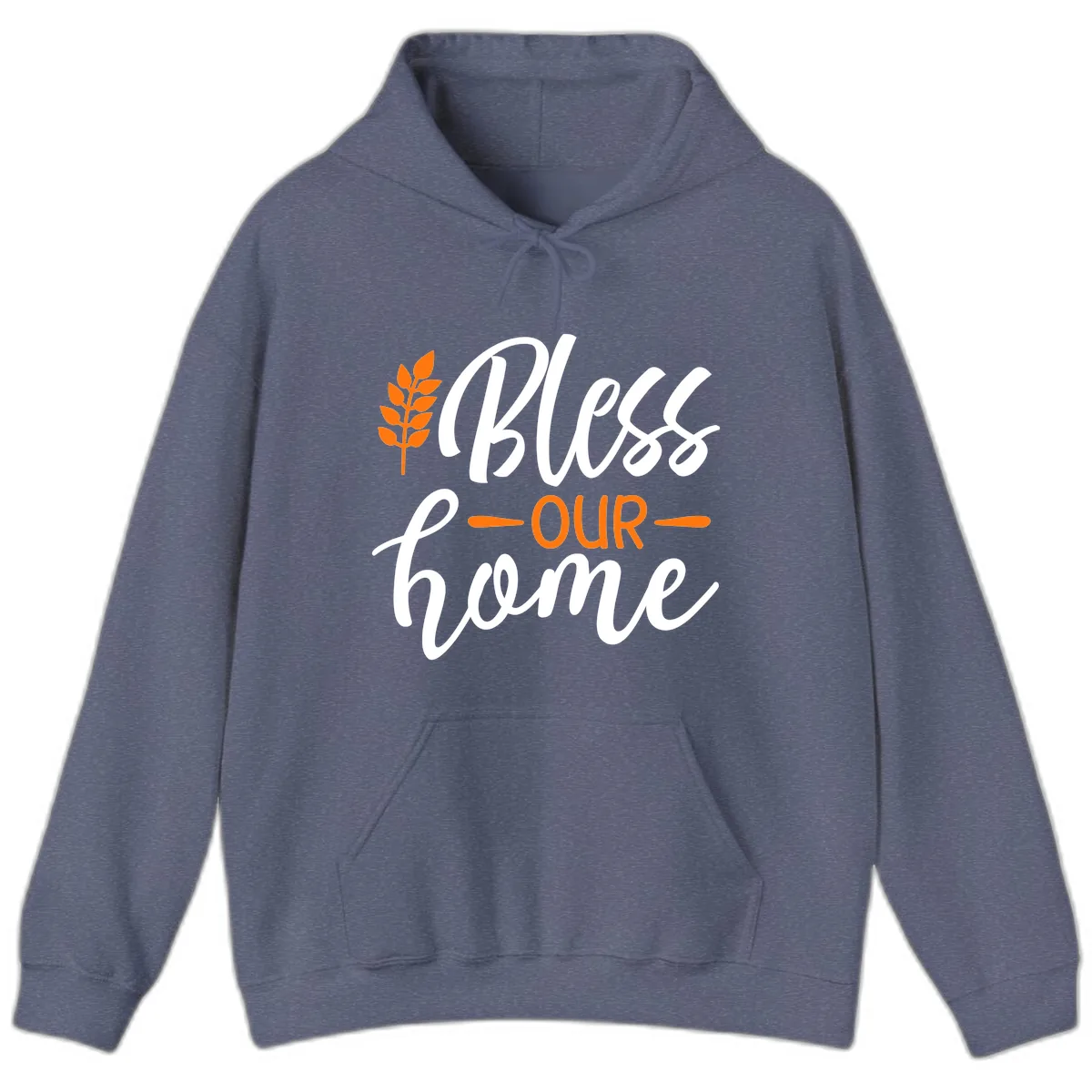 Bless Our Home Autumn Wheat Design Hoodie in Heather Navy