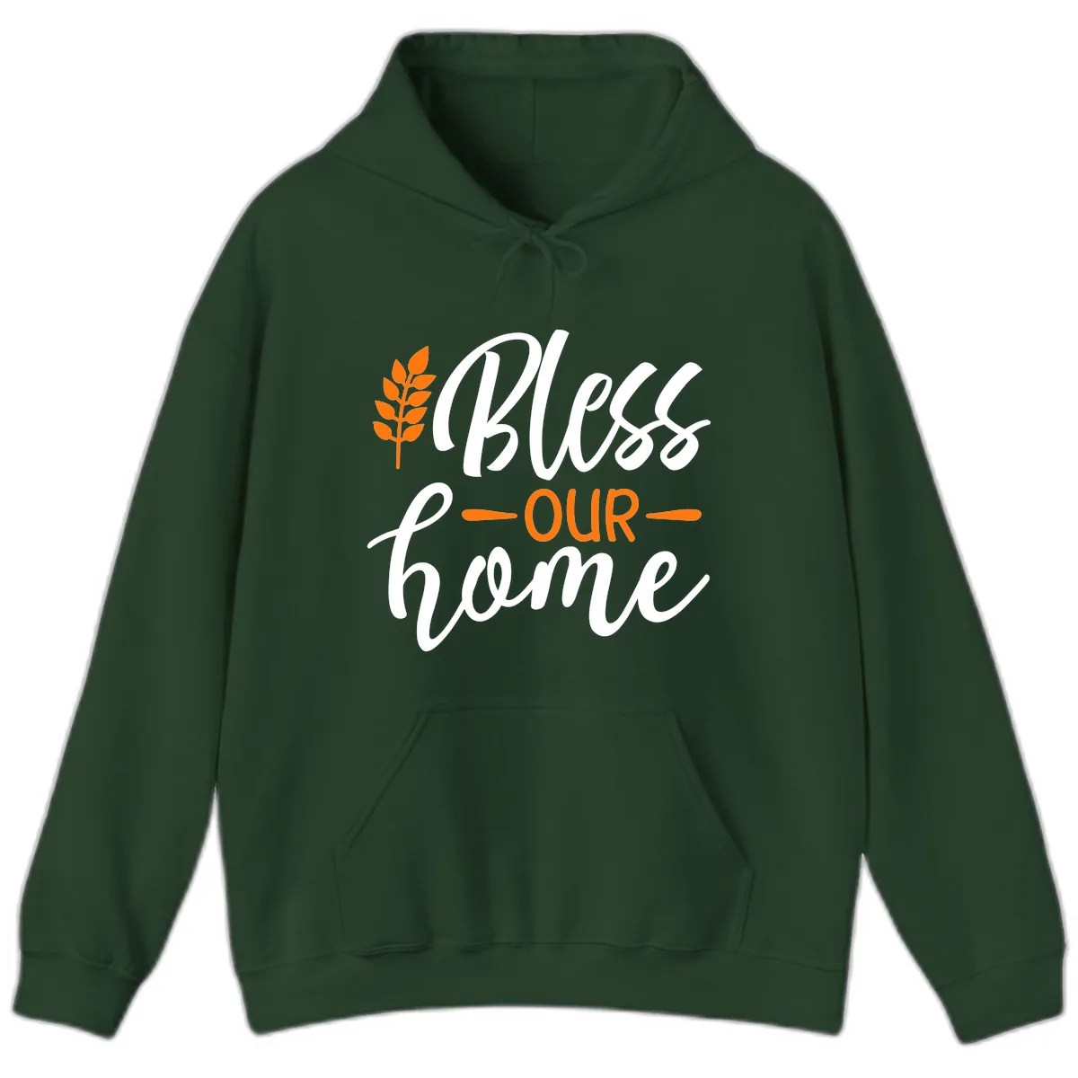Bless Our Home Autumn Wheat Design Hoodie in Forest Green