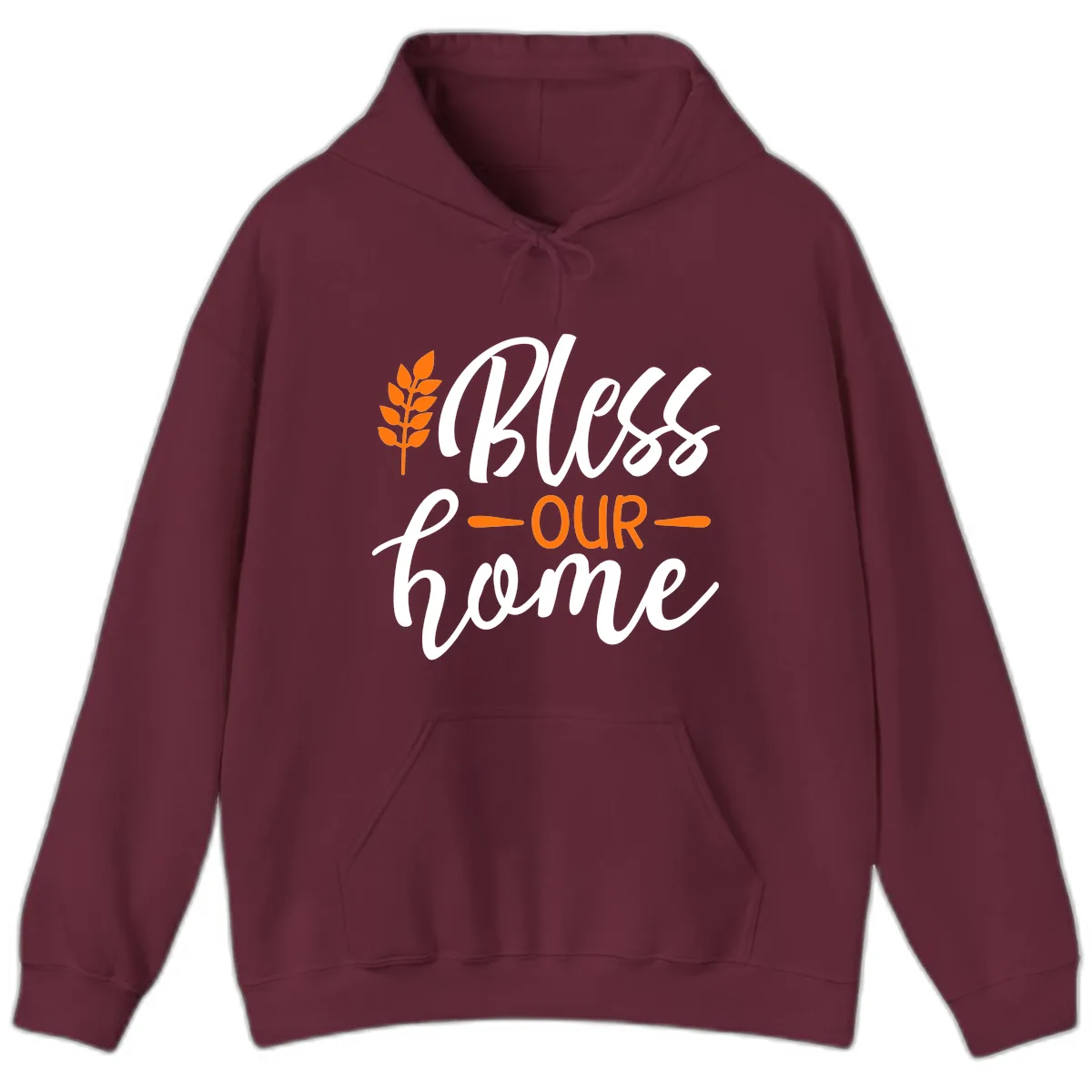 Bless Our Home Autumn Wheat Design Hoodie in Maroon