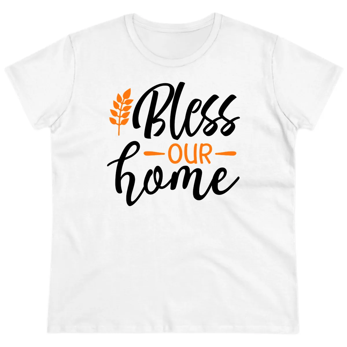 Bless Our Home Autumn Wheat Design Ladies Tee in White