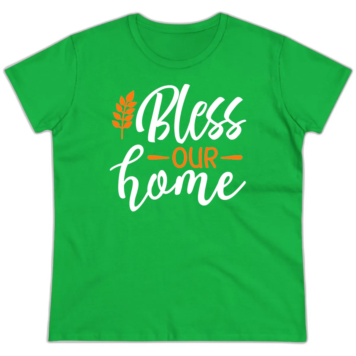 Bless Our Home Autumn Wheat Design Ladies Tee in Irish Green