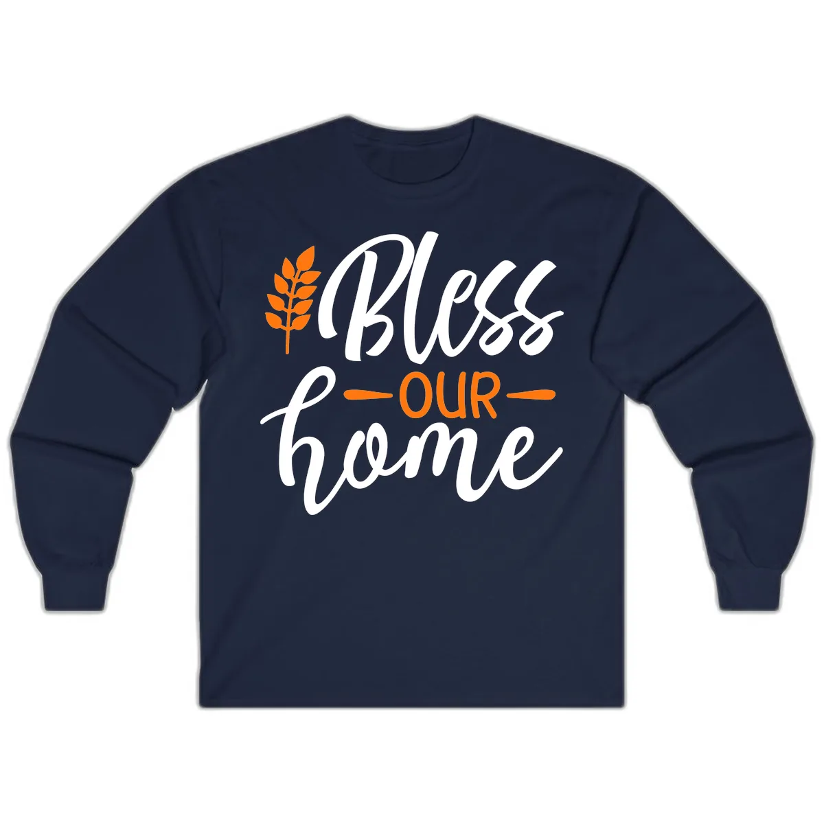 Bless Our Home Autumn Wheat Design Long Sleeve in Navy
