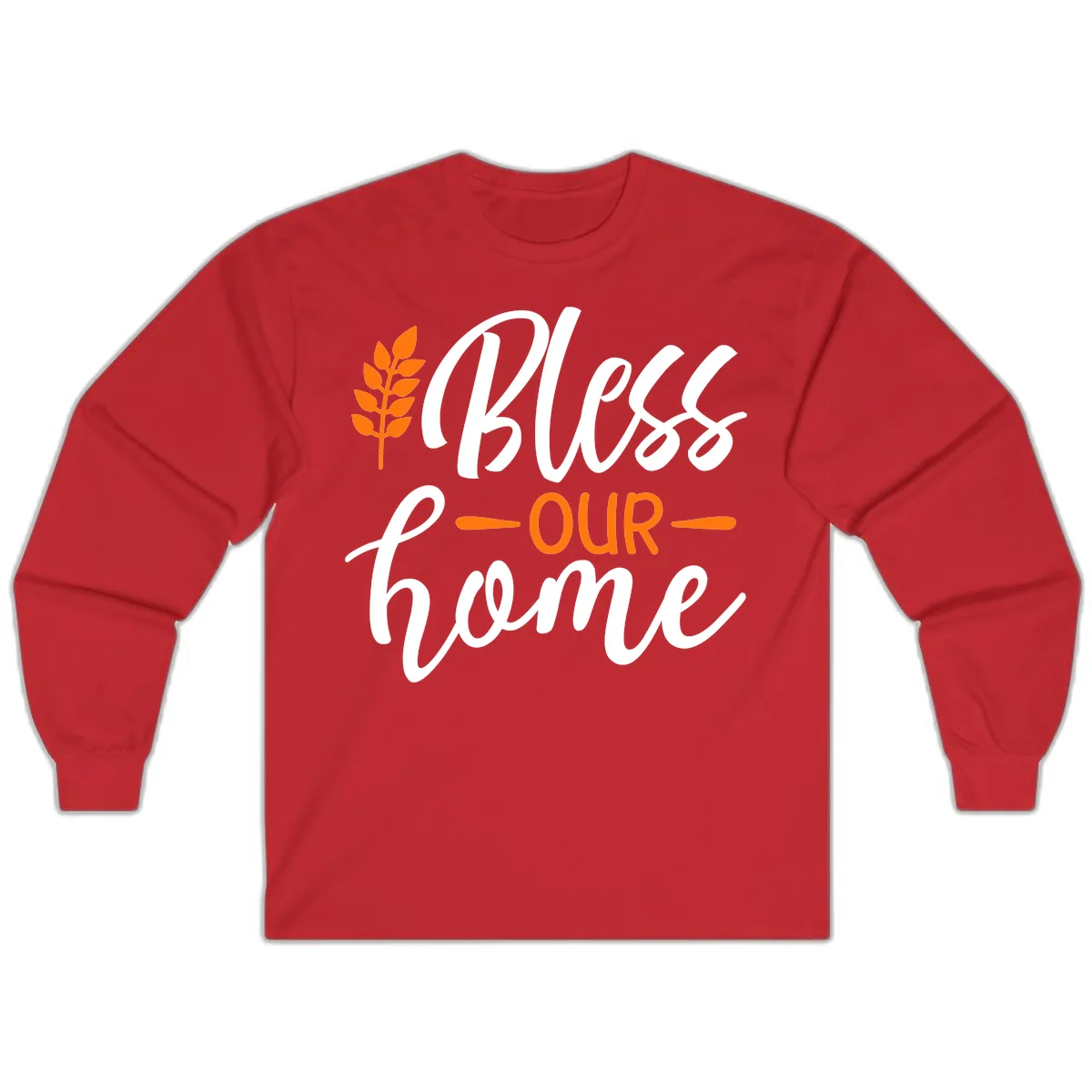 Bless Our Home Autumn Wheat Design Long Sleeve in Red