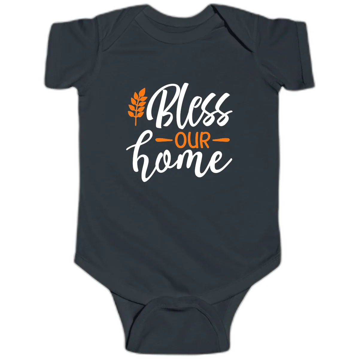 Bless Our Home Autumn Wheat Design Baby Onesie in Black