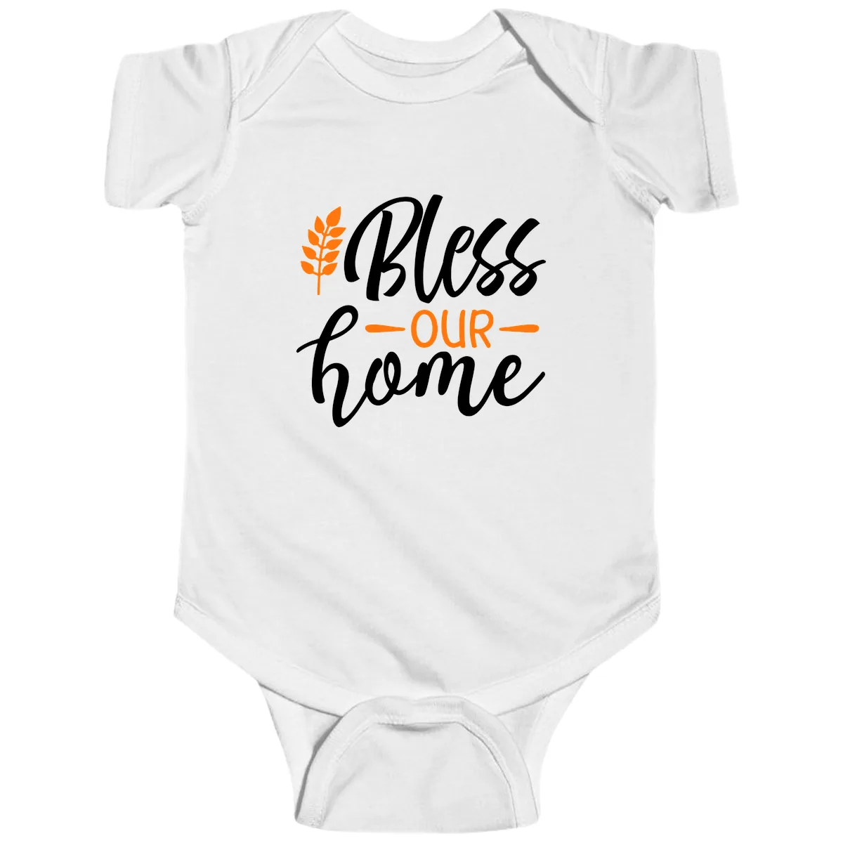 Bless Our Home Autumn Wheat Design Baby Onesie in White
