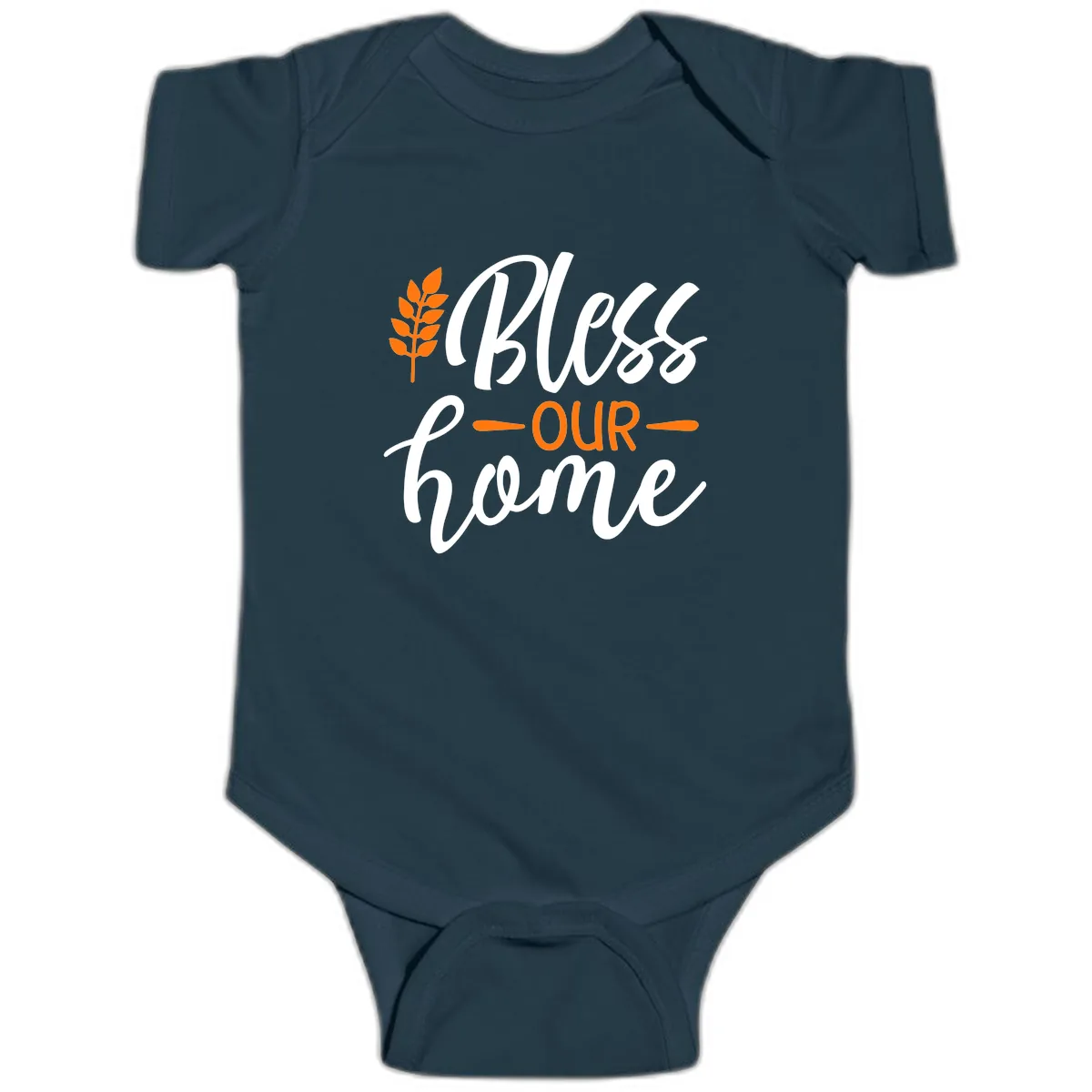 Bless Our Home Autumn Wheat Design Baby Onesie in Navy