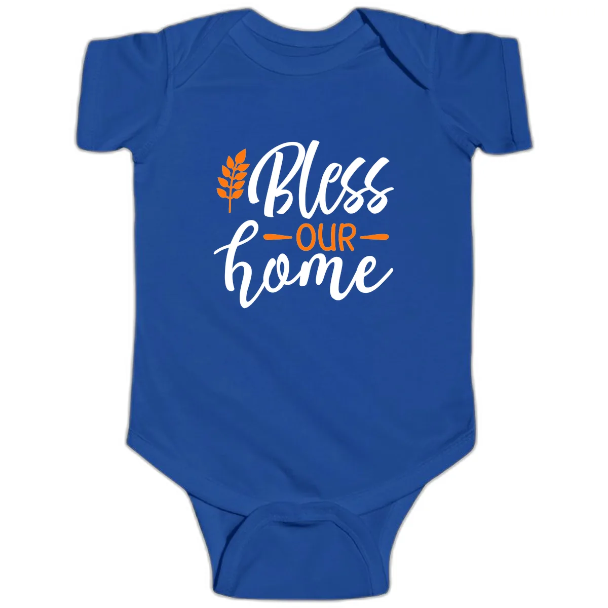 Bless Our Home Autumn Wheat Design Baby Onesie in Royal