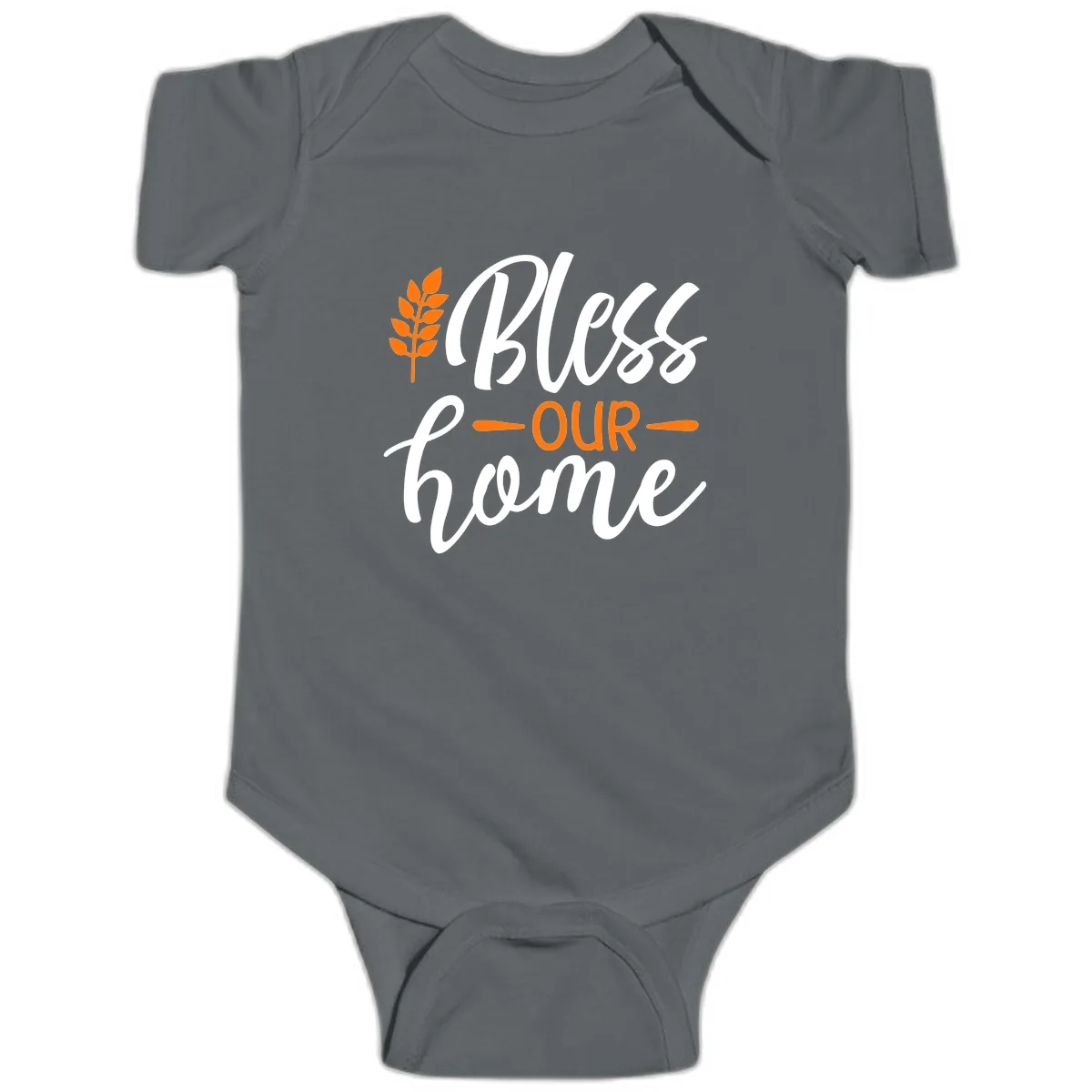 Bless Our Home Autumn Wheat Design Baby Onesie in Charcoal