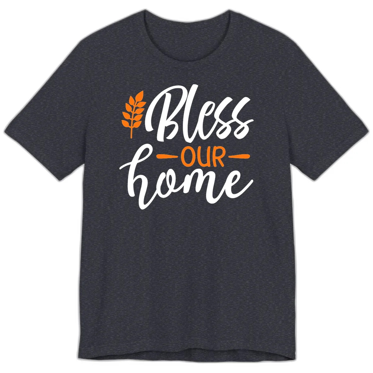 Bless Our Home Autumn Wheat Design Premium T-Shirt in Heather Navy