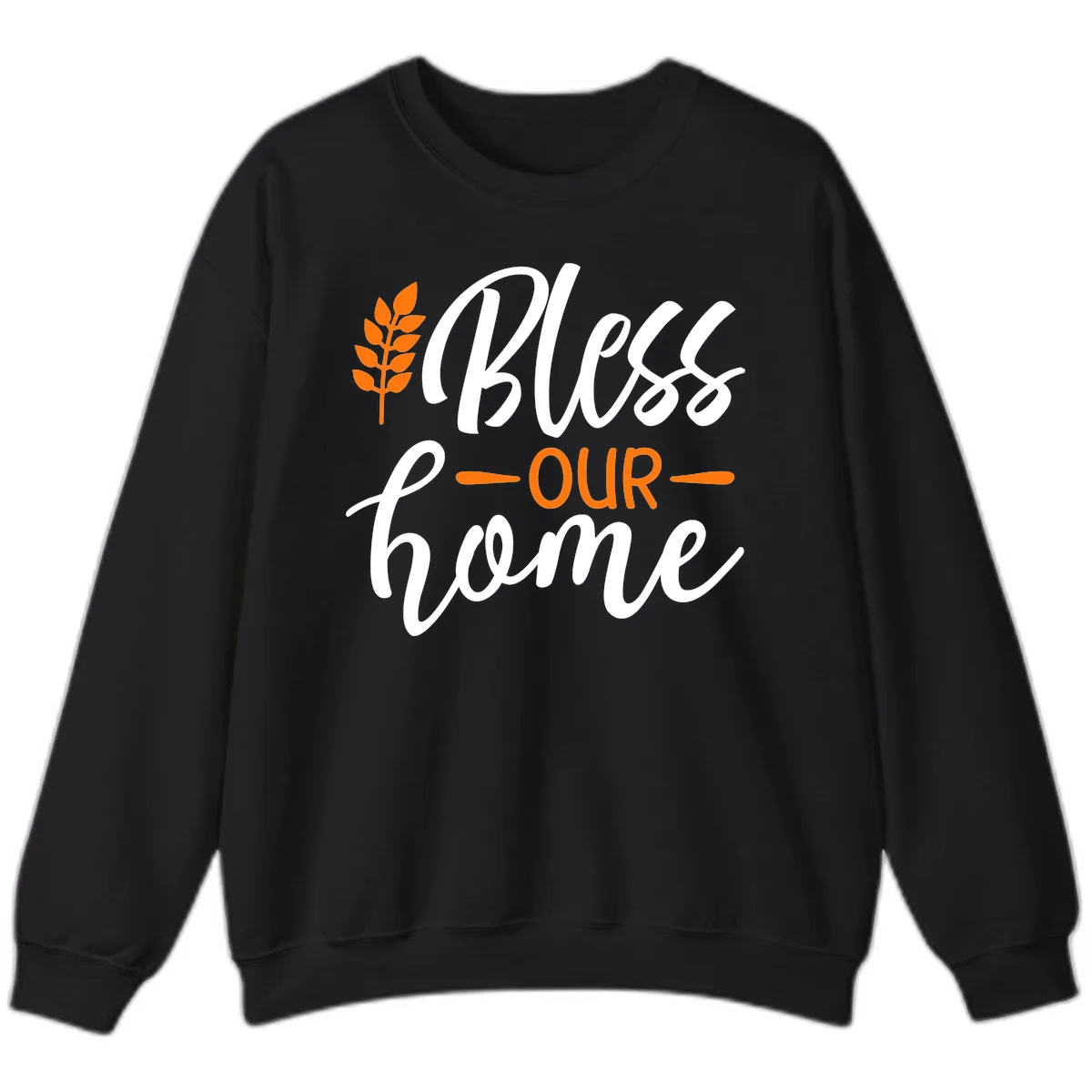 Bless Our Home Autumn Wheat Design Sweatshirt in Black