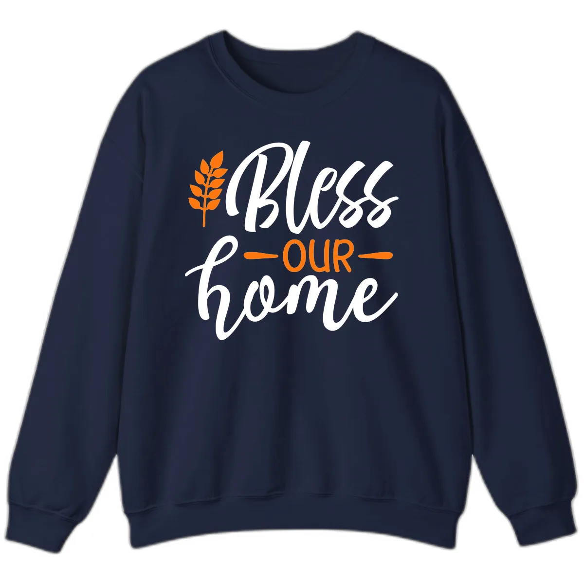 Bless Our Home Autumn Wheat Design Sweatshirt in Navy