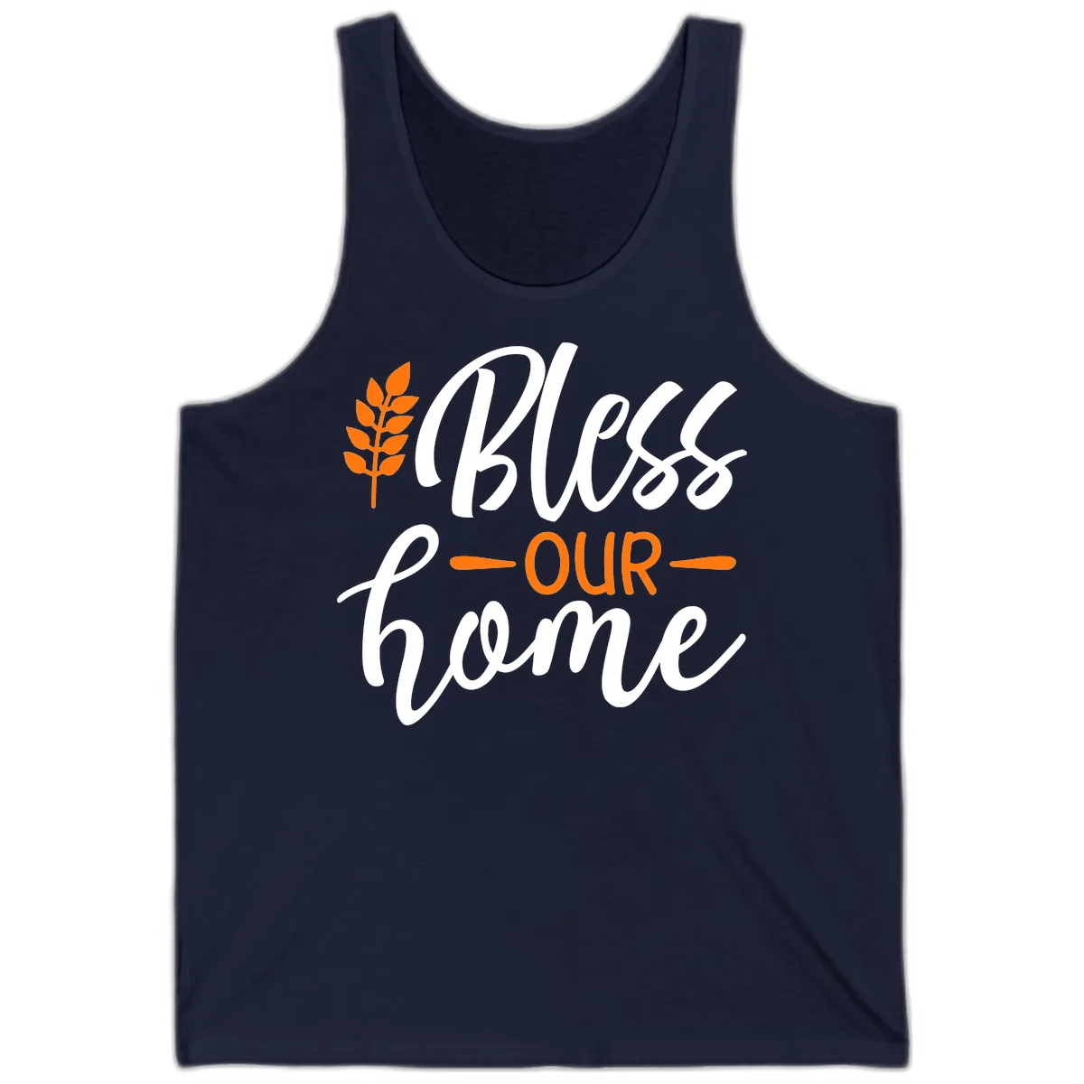 Bless Our Home Autumn Wheat Design Tank in Navy