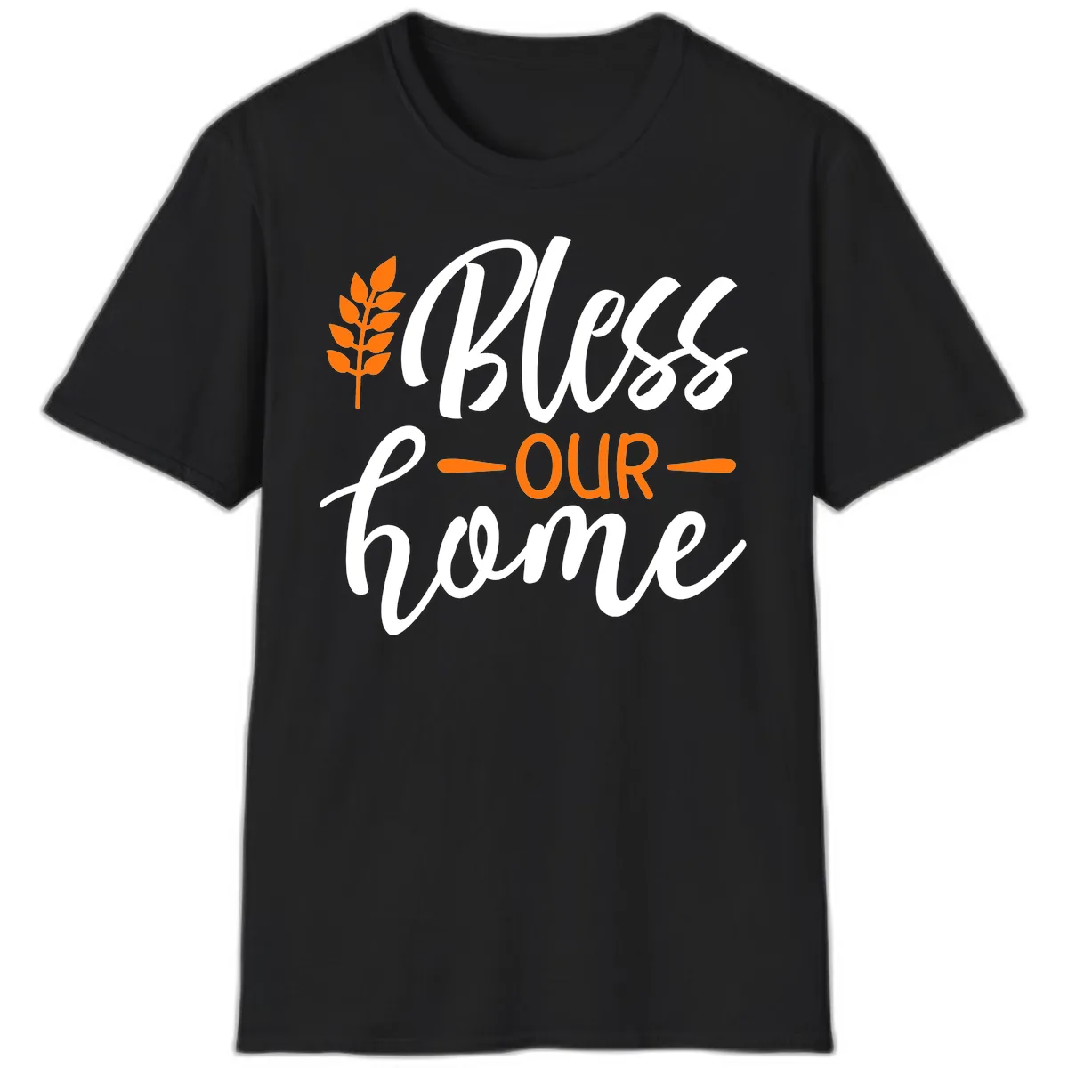 Bless Our Home Autumn Wheat Design T-Shirt in Black