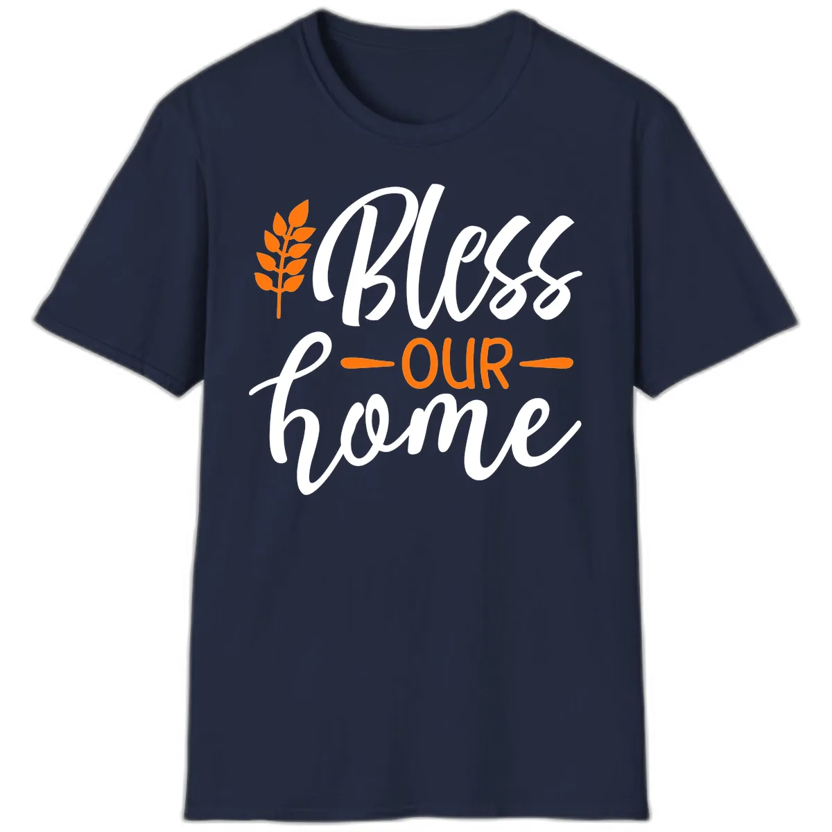 Bless Our Home Autumn Wheat Design T-Shirt in Navy