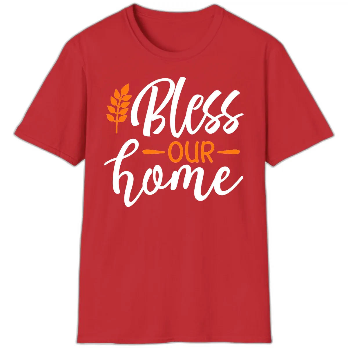 Bless Our Home Autumn Wheat Design T-Shirt in Red