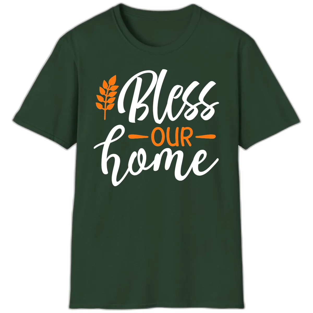 Bless Our Home Autumn Wheat Design T-Shirt in Forest Green