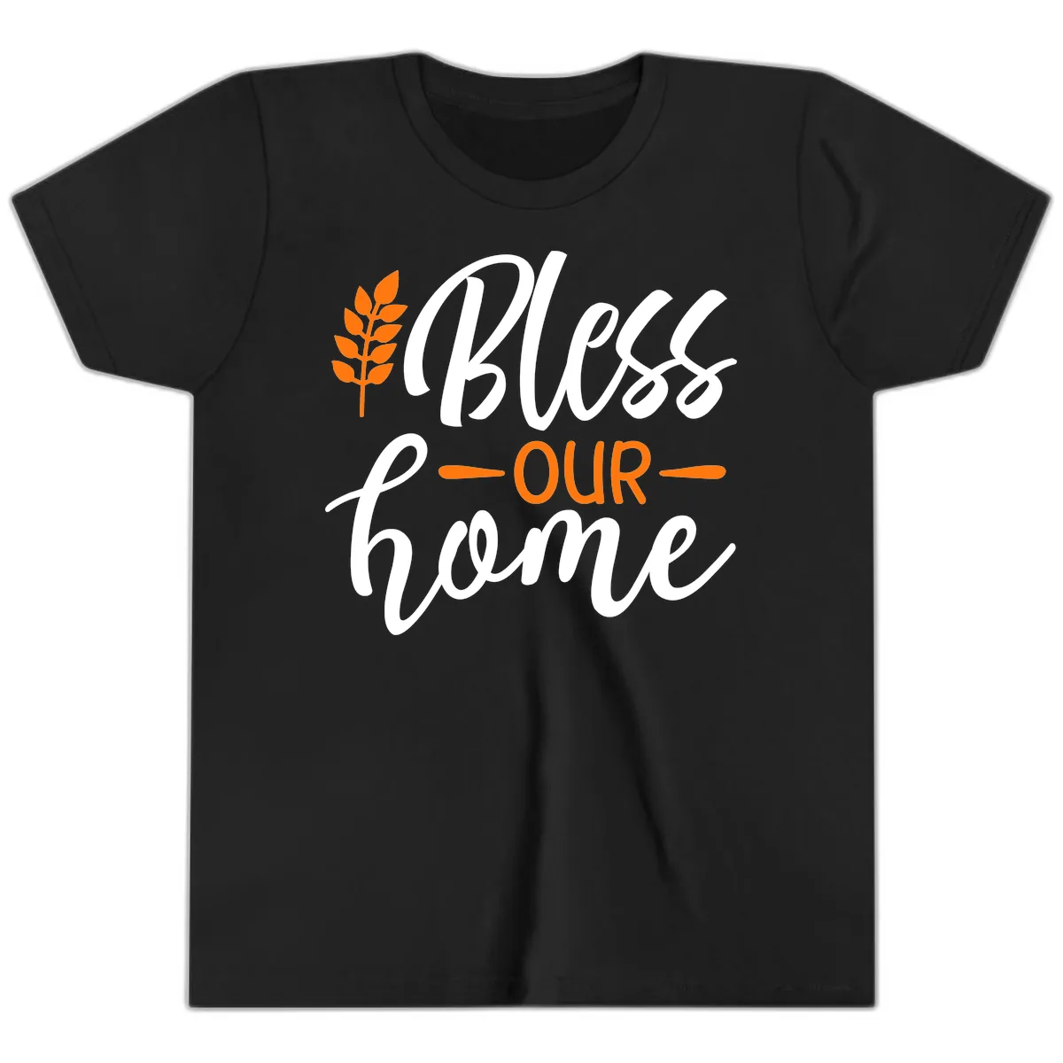 Bless Our Home Autumn Wheat Design Youth T-Shirt in Black