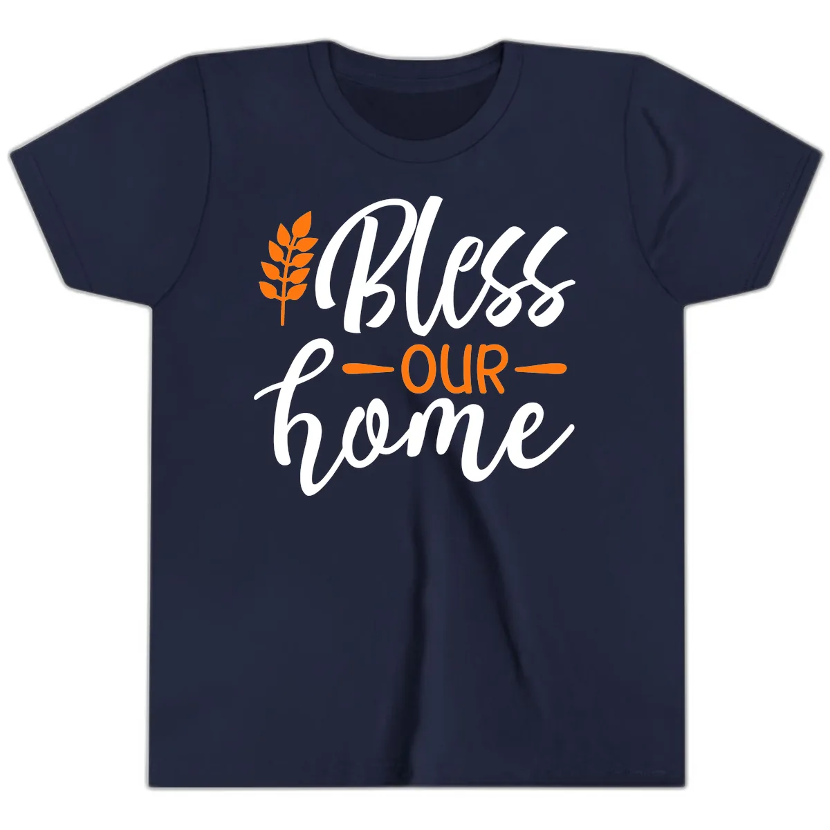 Bless Our Home Autumn Wheat Design Youth T-Shirt in Navy