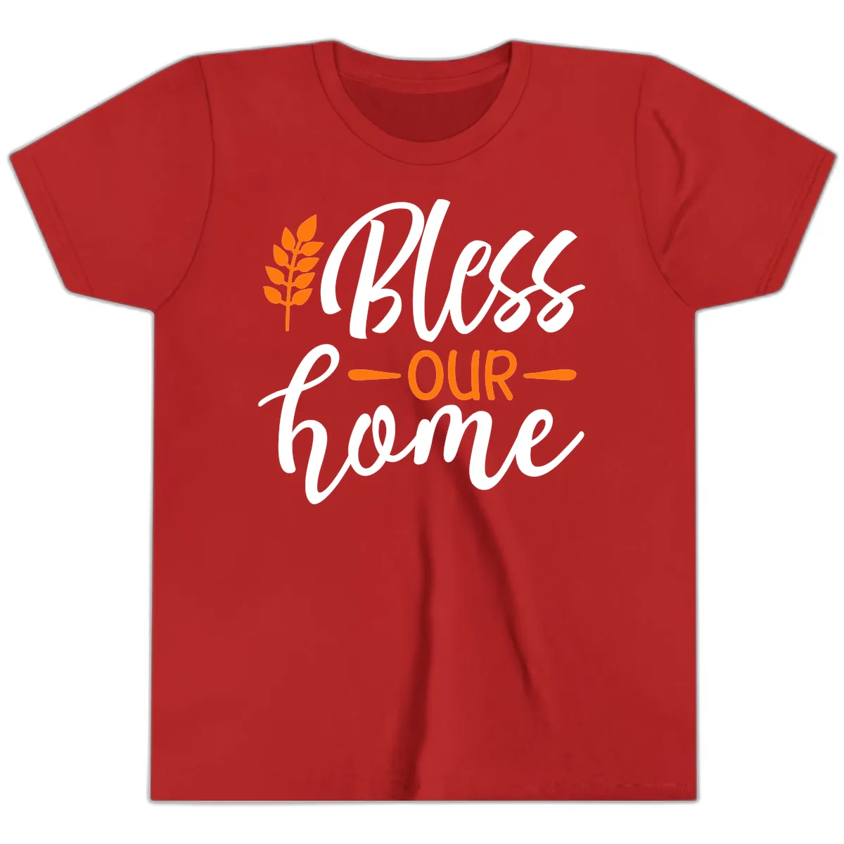 Bless Our Home Autumn Wheat Design Youth T-Shirt in Red