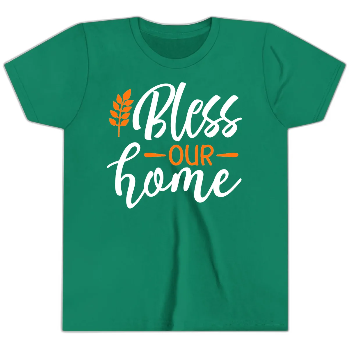 Bless Our Home Autumn Wheat Design Youth T-Shirt in Kelly