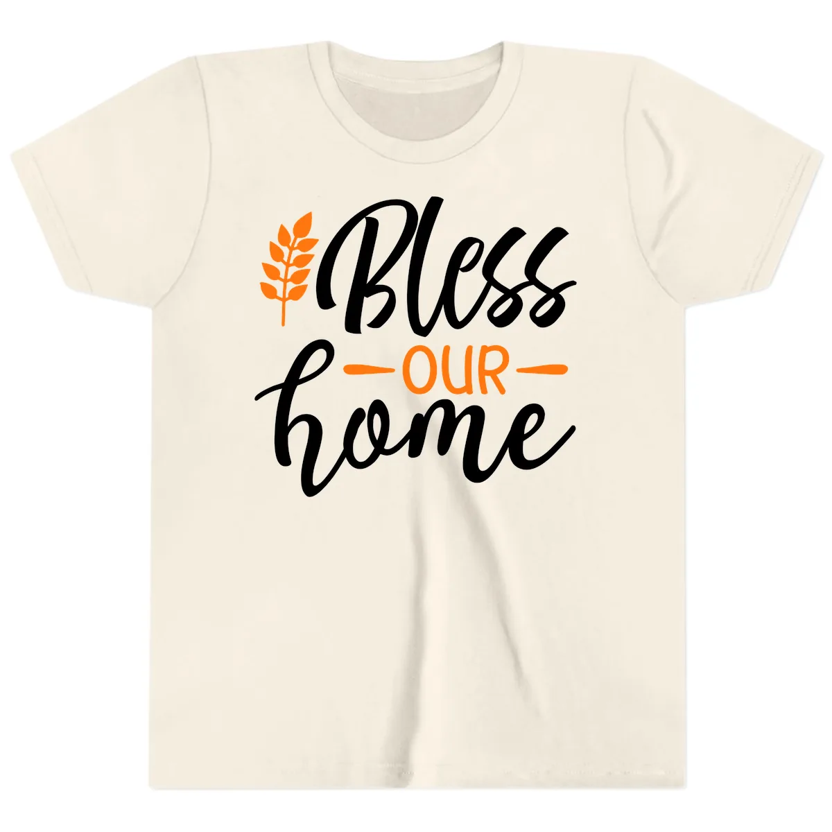 Bless Our Home Autumn Wheat Design Youth T-Shirt in Natural